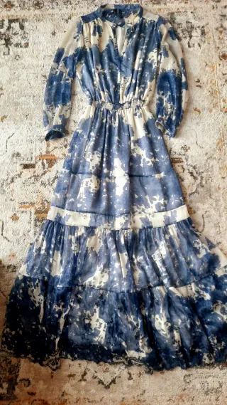 Vestido Mango Talla M-L Estampado Azul Blanco