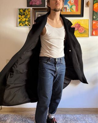 Abrigo largo lana Bershka negro