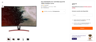 Monitor da gioco Acer 32" WQHD (2560x1440) 144Hz curvo