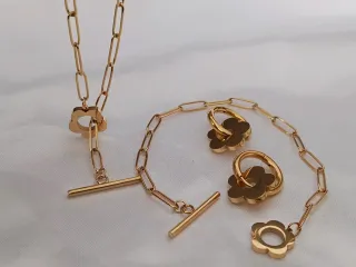 Conjunto Joyas Acero Flor Collar Pulsera Pendiente