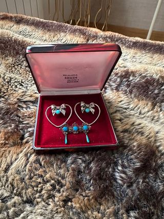 Pendientes y broche antiguos plata turquesa