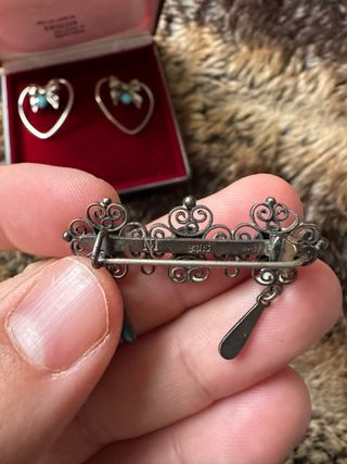 Pendientes y broche antiguos plata turquesa