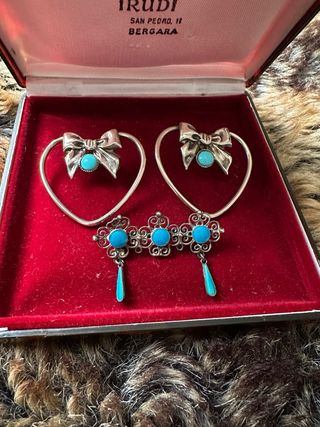 Pendientes y broche antiguos plata turquesa