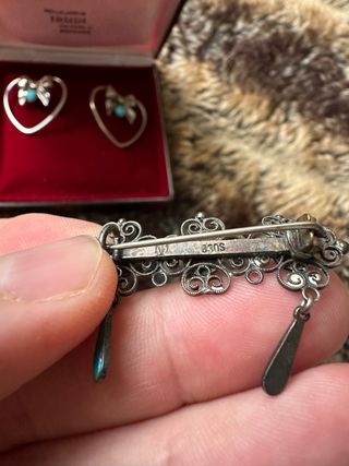 Pendientes y broche antiguos plata turquesa
