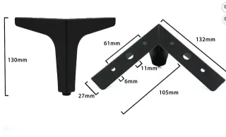 4 Gambe in Metallo Nero 13 cm