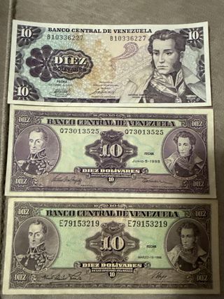 3 Billetes Venezolanos 10 Bolívares