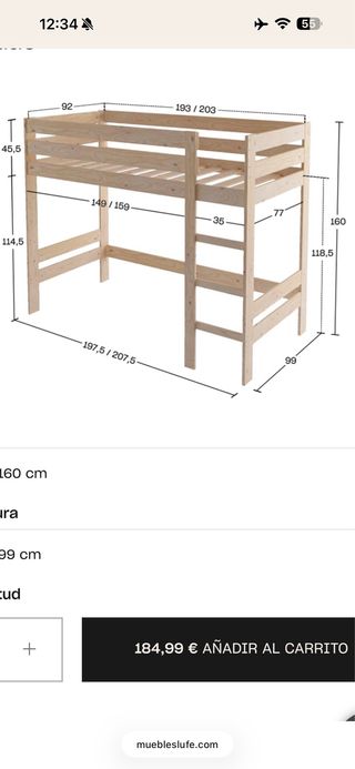 Cama alta infantil de madera
