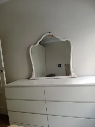 Espejo antiguo tocador, blanco envejecido