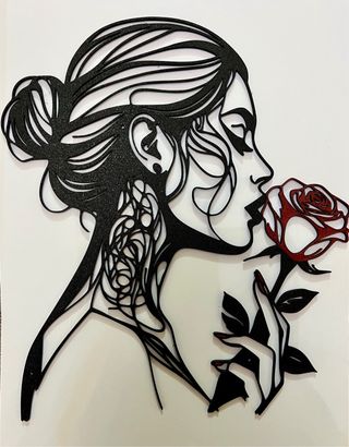 Decorazione Line Art Donna con Fiore Rosso 3D