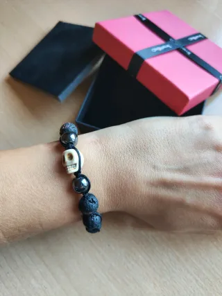 Pulsera Lotus Style Calavera Hematita Lava