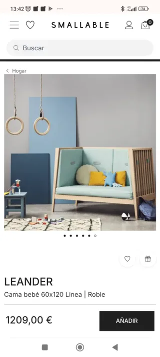 Cuna-sofá Leander de roble 120x60cm