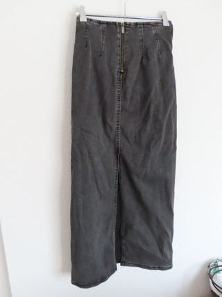 Stradivarius falda larga denim cintura alta gris