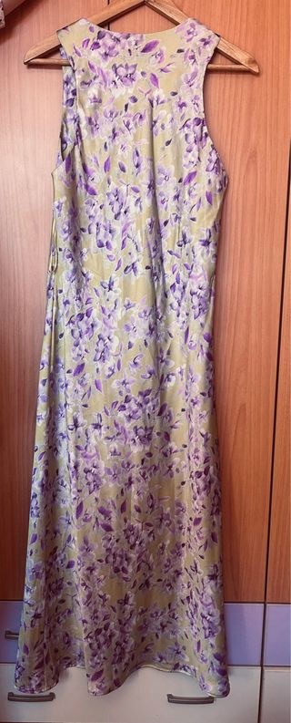 Vestido largo floral verde y morado Talla XL