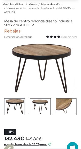 Mesa auxiliar hierro y madera