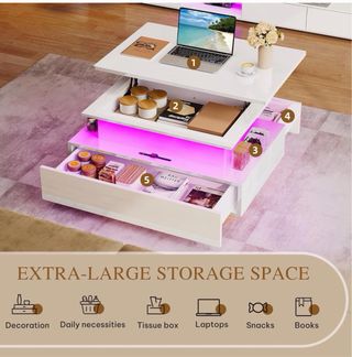 Tavolino da caffè bianco con LED blu