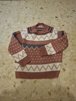 Jersey rosa y blanco con estampado Tejido cálido