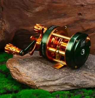 Carrete pesca baitcasting HM verde/dorado