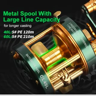 Carrete pesca baitcasting HM verde/dorado