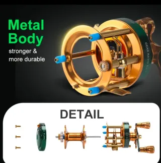 Carrete pesca baitcasting HM verde/dorado