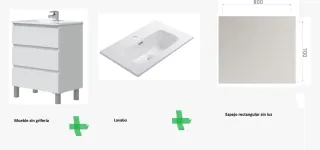 Conjunto: mueble de baño, lavabo y espejo Bauhaus