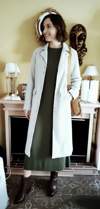 Abrigo largo pana blanco roto XDYE