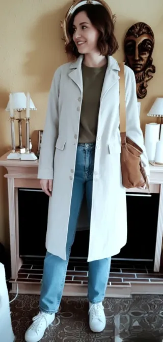 Abrigo largo pana blanco roto XDYE