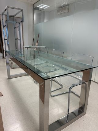 Mesa Comedor/ reuniones cristal y Acero inoxidable