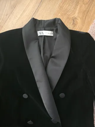 Blazer Terciopelo Zara Negro Mujer