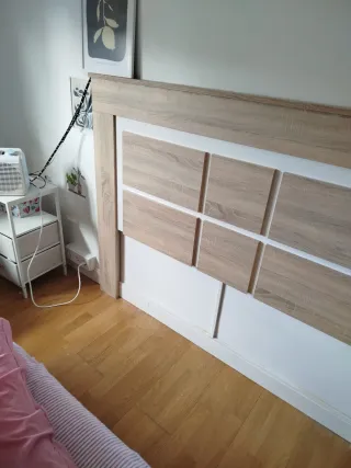 Cabecero de cama madera y tela beige