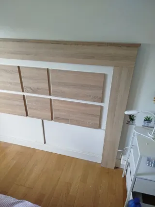 Cabecero de cama madera y tela beige