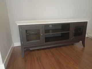 Mueble TV madera maciza marrón y blanco