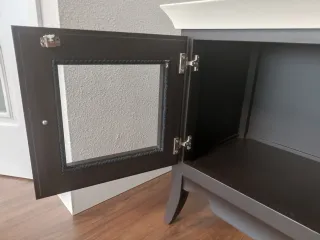 Mueble TV madera maciza marrón y blanco