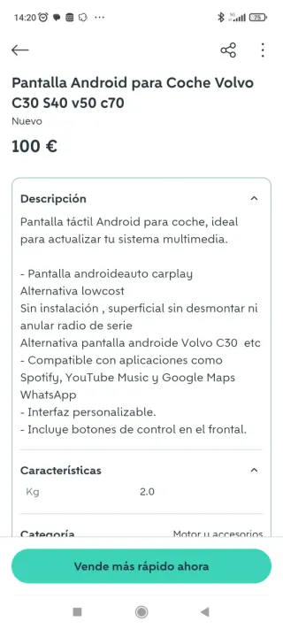 Pantalla Volvo C30 S40 V50 C70 Alternativa