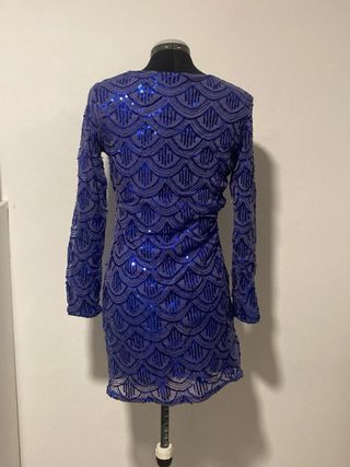 Vestido lentejuelas azul manga larga