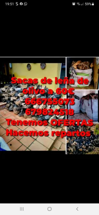 Sacas de leña de olivo