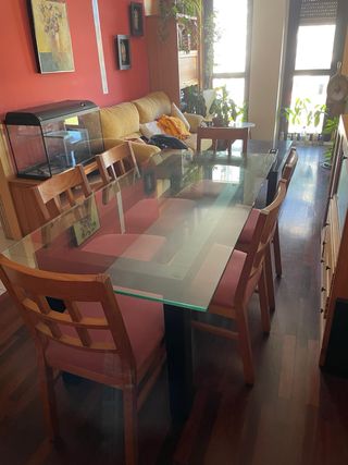 Mesa de comedor cristal y madera