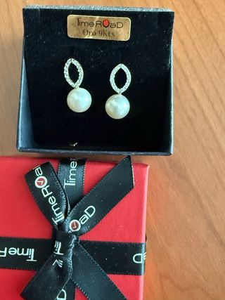 Pendientes Oro 9K Perla y Circonitas Time Road