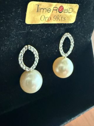 Pendientes Oro 9K Perla y Circonitas Time Road