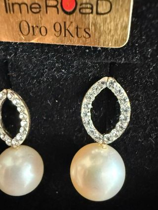 Pendientes Oro 9K Perla y Circonitas Time Road