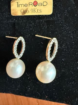 Pendientes Oro 9K Perla y Circonitas Time Road