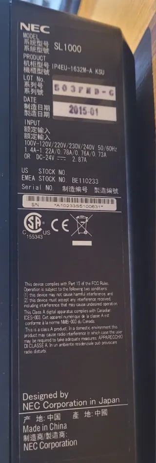 Centralita NEC SL1000 con 3 teléfonos incluidos