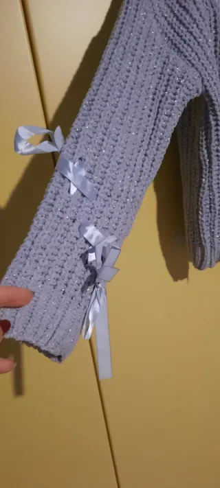 Maglione grigio lurex con fiocchi tg. S/M