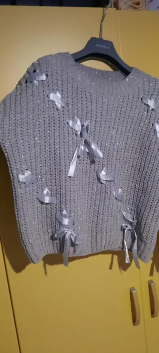 Maglione grigio lurex con fiocchi tg. S/M