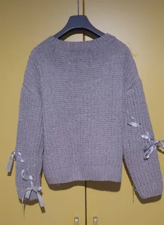 Maglione grigio lurex con fiocchi tg. S/M