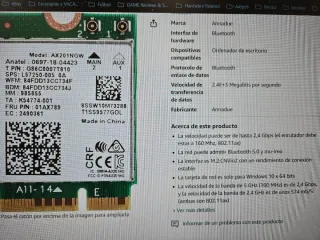 Tarjeta WiFi Intel AX201NGW M.2
