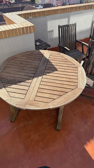 Mesa redonda de madera para jardín- Extensible
