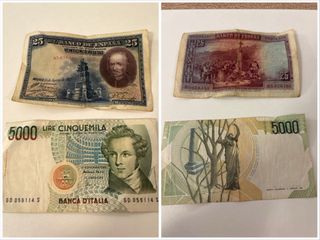 Lotes de Billetes Antiguos: Pesetas y Liras.