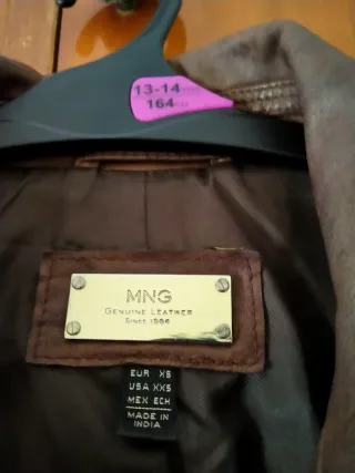 Chaqueta de piel marrón mujer de Mango