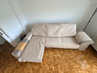 Sofá Chaiselongue Tela Beige/Marrón