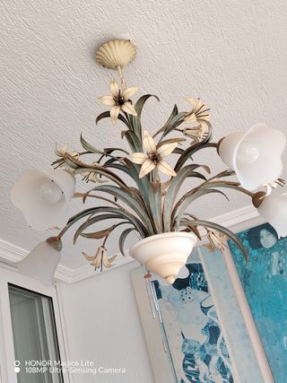 Lámpara forja flores cristal